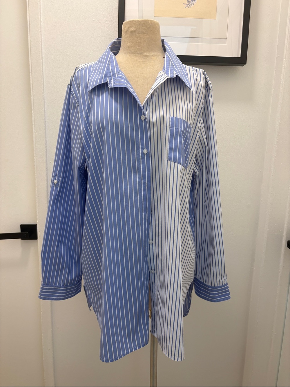Calvin Klein Blue and White Striped Button-Down Shirt